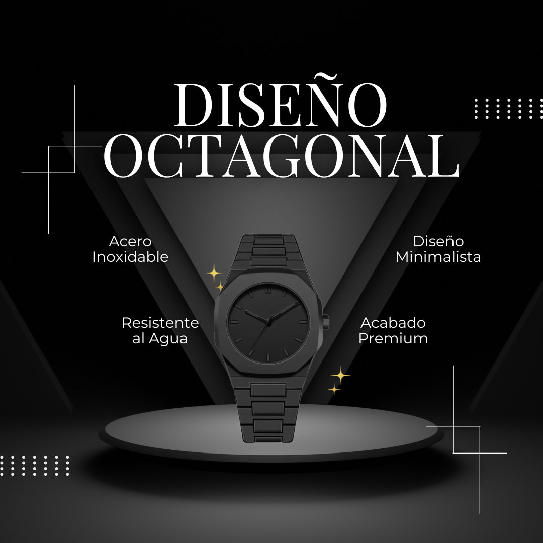 Reloj Octagonal Negro Mate