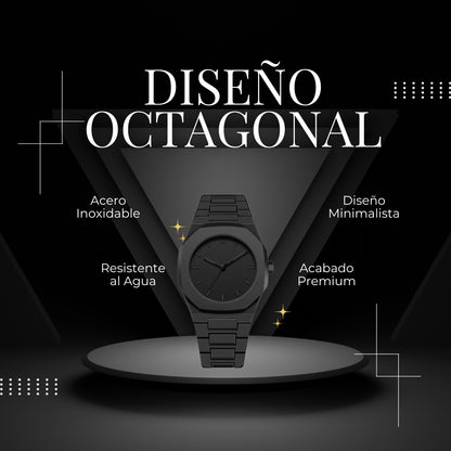 Reloj Octagonal Negro Mate