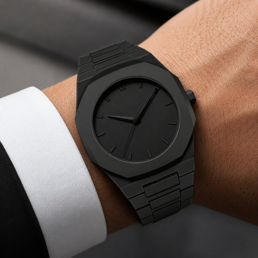 Reloj Octagonal Negro Mate