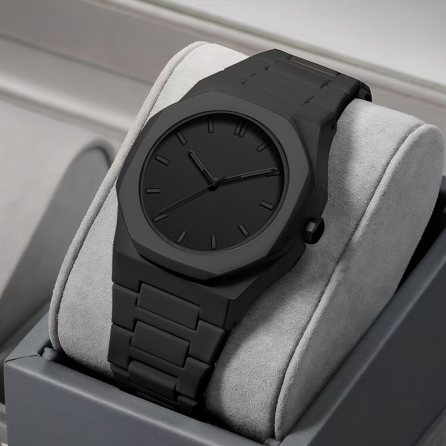 Reloj Octagonal Negro Mate